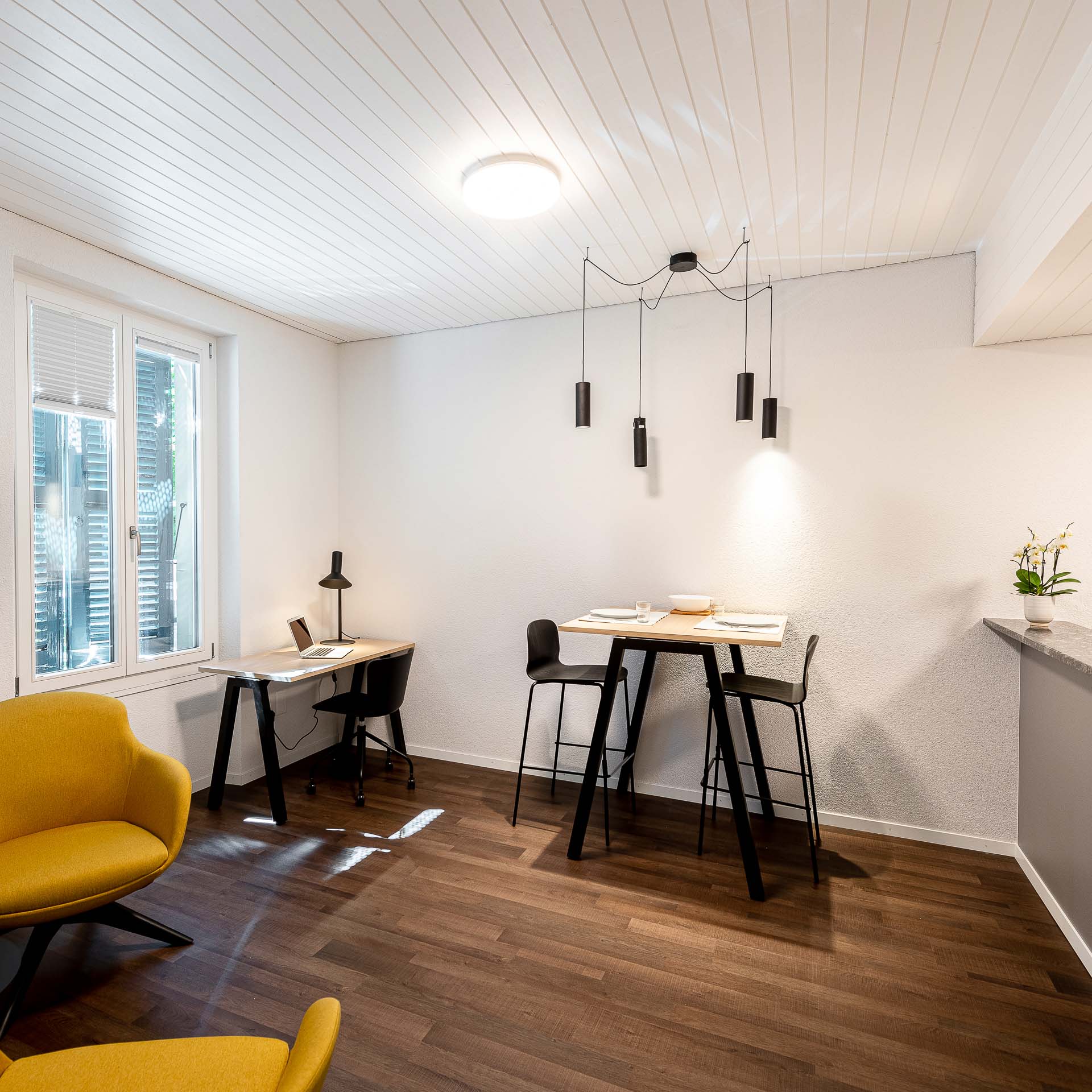 Living room with yellow armchairs